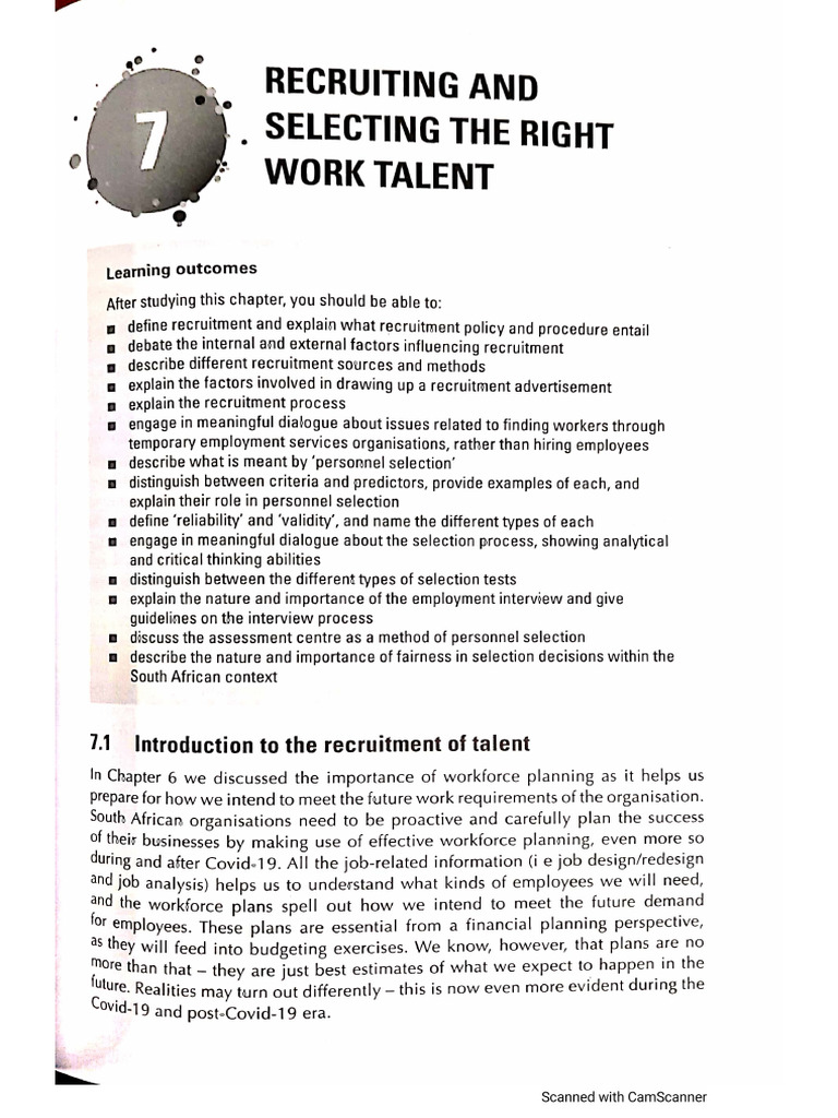 Chapter 7 - Recruiting and Selecting The Right Work Talent | PDF