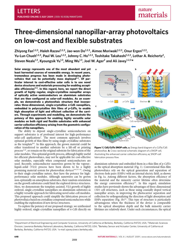 Three Dimensional Nanopillar Array Photovoltaics | PDF | Photovoltaics ...