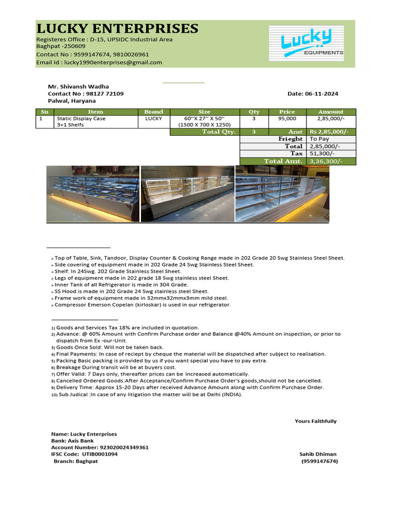 Stainless Steel Kitchen Equipment Quotation | PDF