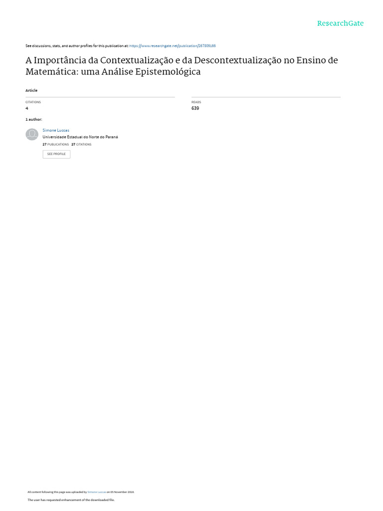 Contextualização e Descontextualização na Matemática | PDF | Pensamento ...