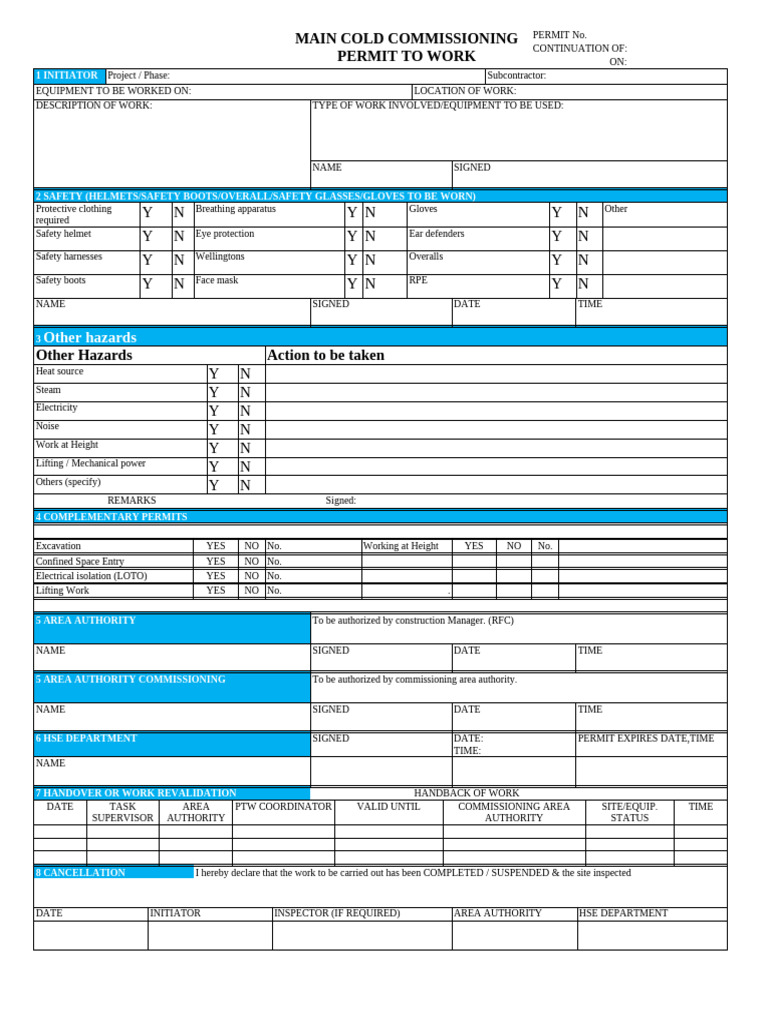 Cold Commissioning Permit Template | PDF | Personal Protective ...