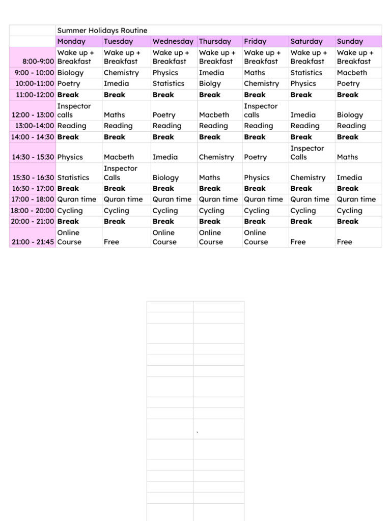 Weekly Summer Study Schedule | PDF