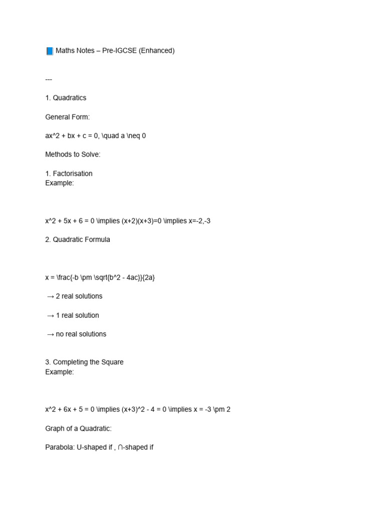 Pre-IGCSE Maths Concepts Overview | PDF