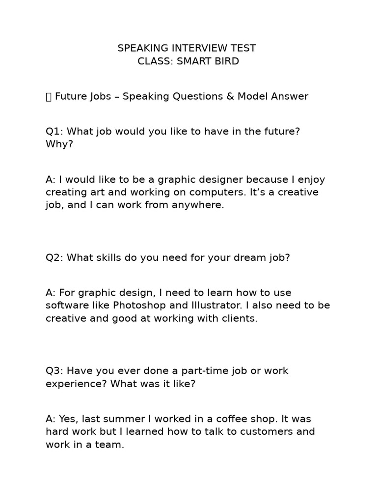 Future Jobs Speaking Interview Guide | PDF