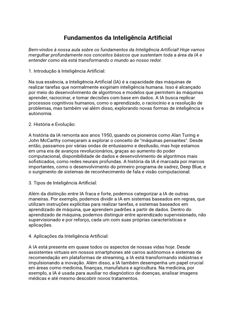 Fundamentos da Inteligência Artificial | PDF | Inteligência artificial ...