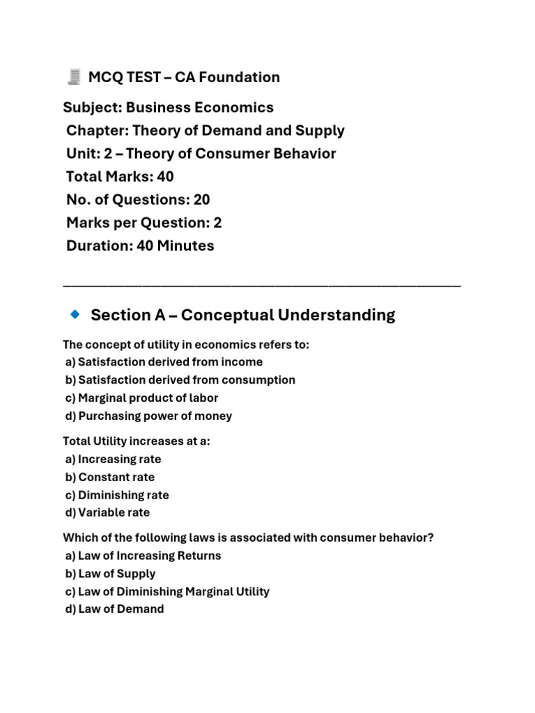 CA Foundation - Business Economics | PDF | Utility | Demand