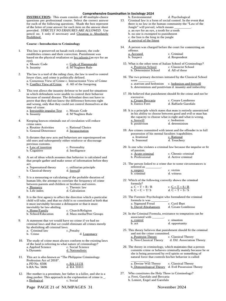 Sociology Comprehensive Exam 2024 | PDF | Crimes | Crime & Violence