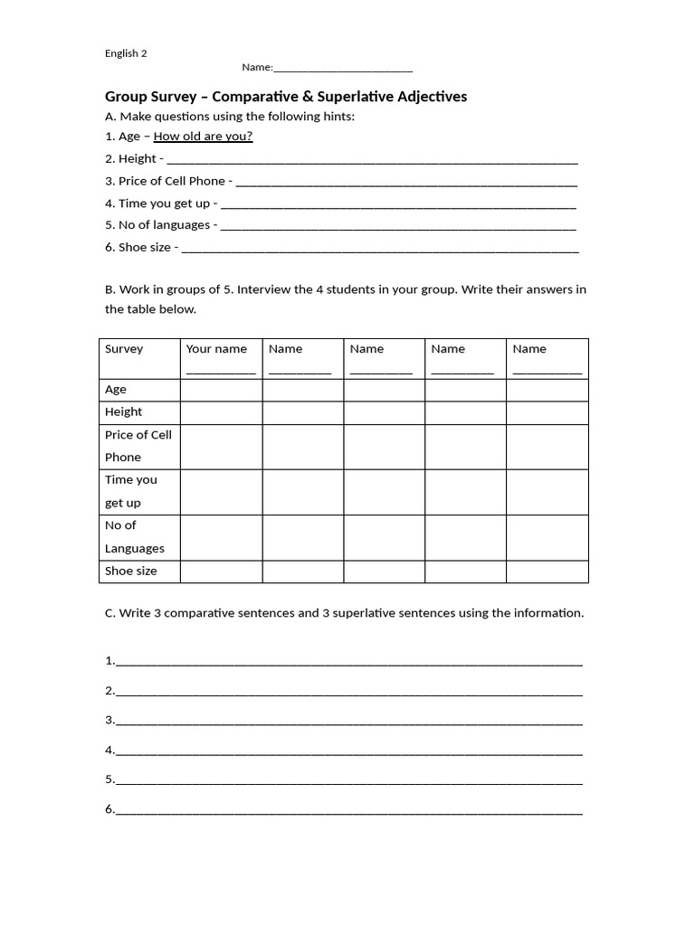 Comparative & Superlative Adjectives Survey | PDF