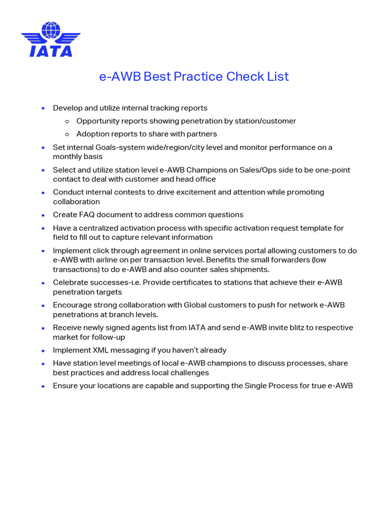 E Awb Best Practice Check List | PDF