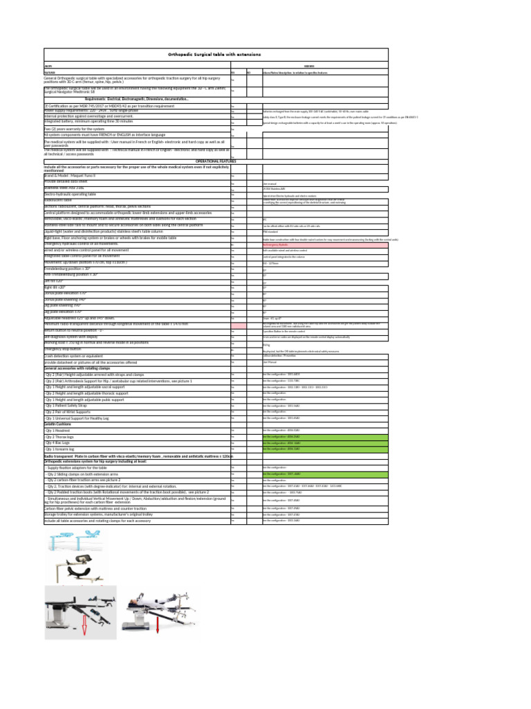 Orthopedic Surgical Table Specifications | PDF | Anatomical Terms Of Motion