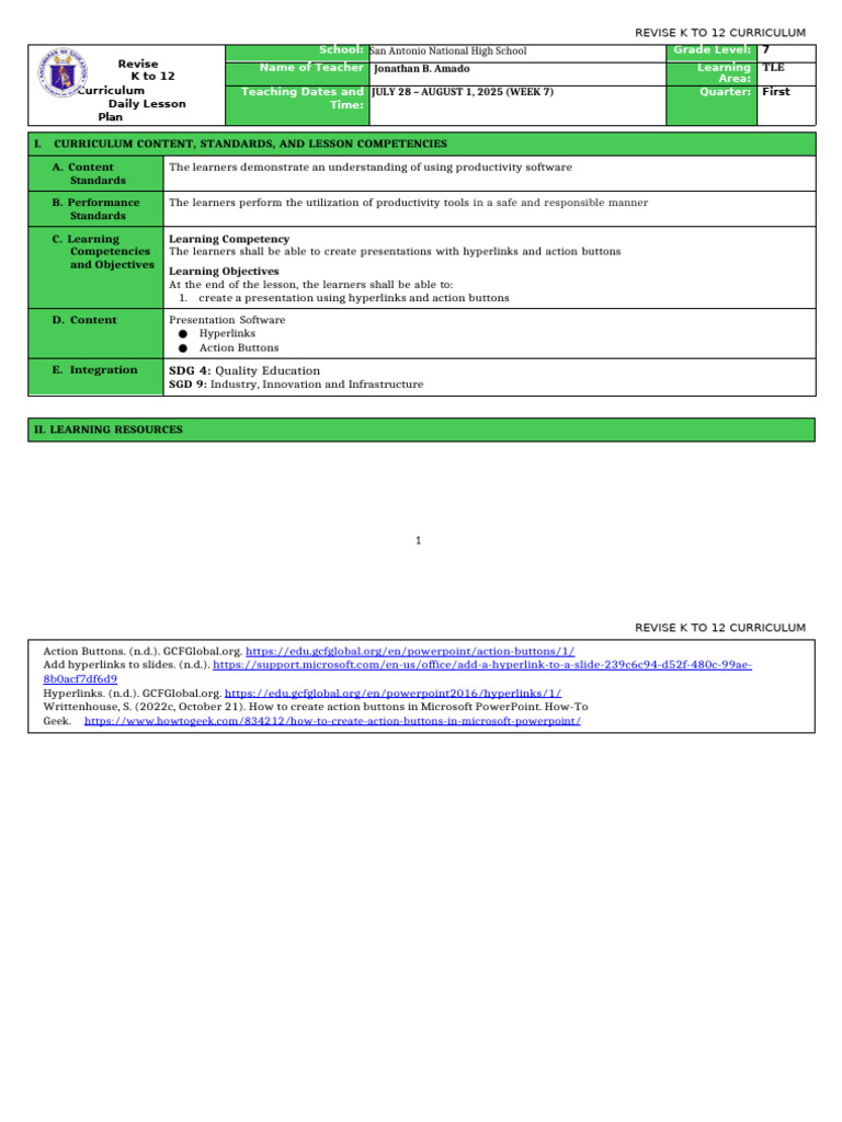 DLL Matatag - Tle 7 Q1 W7-1 | PDF | Hyperlink | World Wide Web
