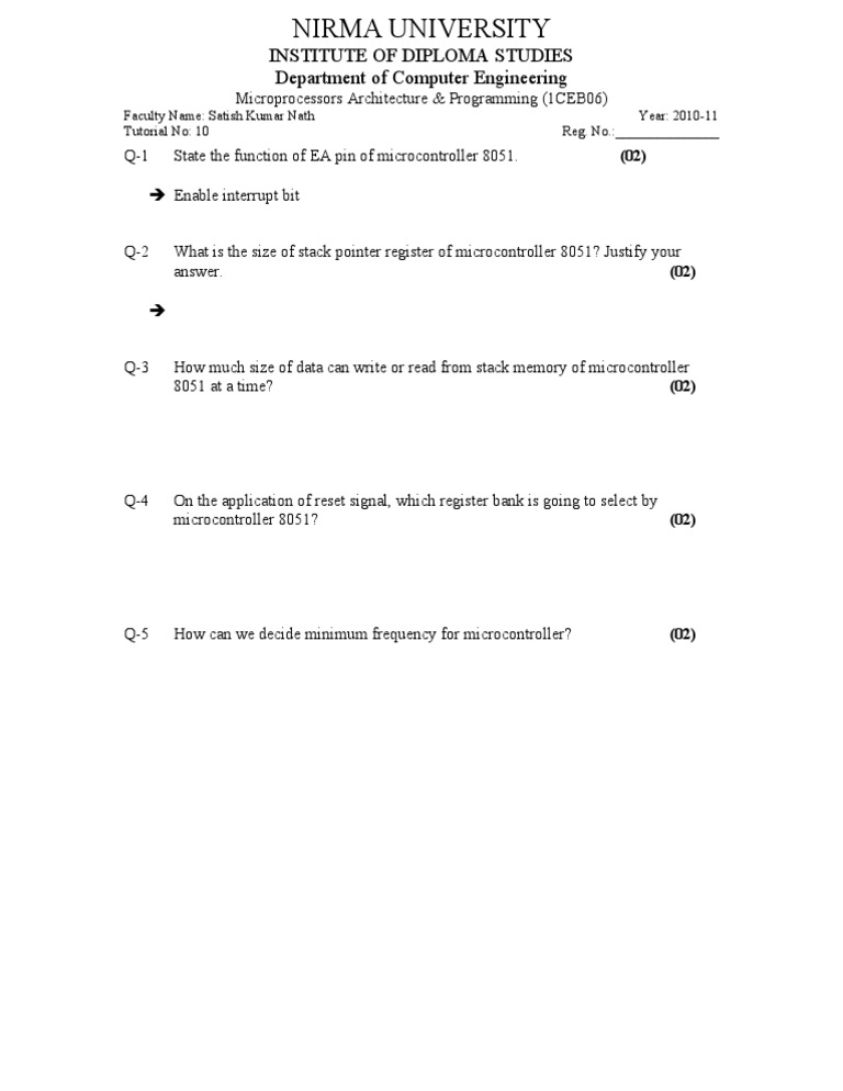 Microcontroller 8051 Tutorial Questions | PDF | Teaching Methods ...