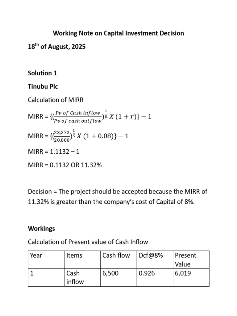 Capital Investment Analysis Overview | PDF | Net Present Value ...