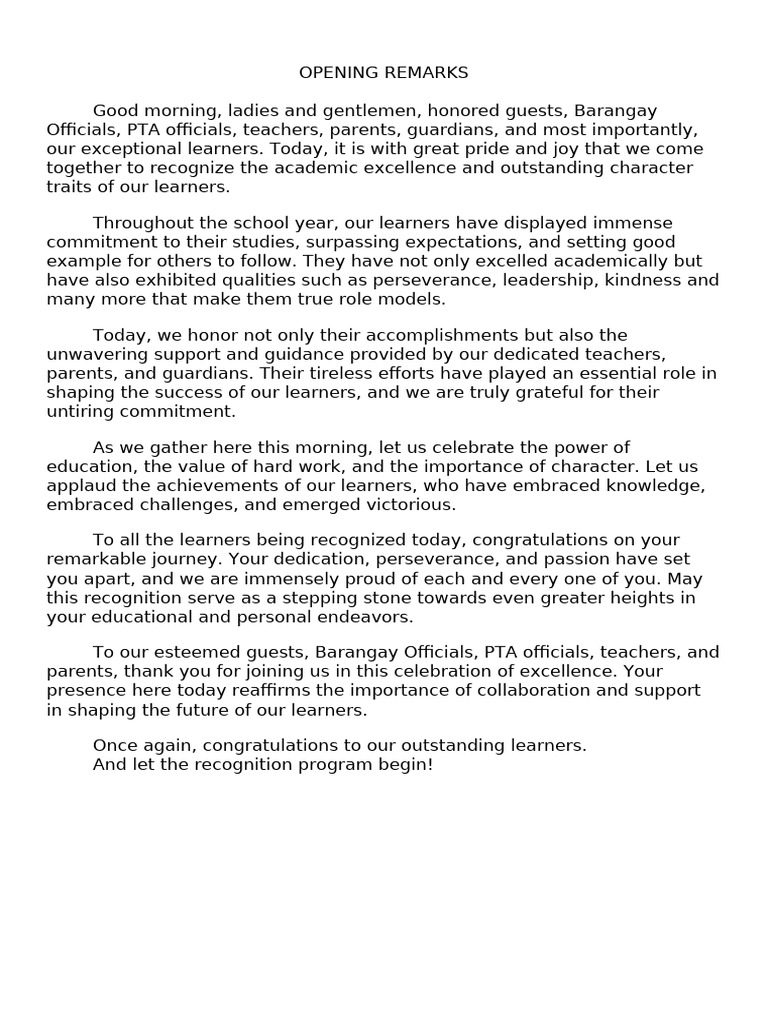 Opening Remarks | PDF