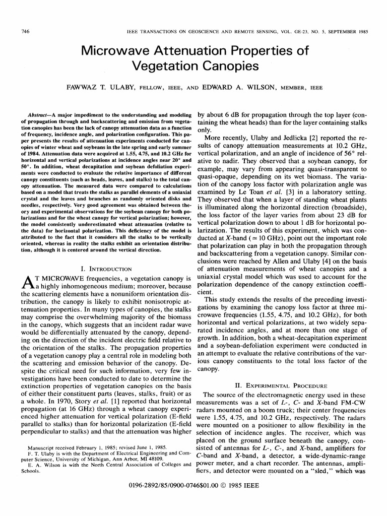 Microwave Attenuation in Vegetation Canopies | PDF | Antenna (Radio ...