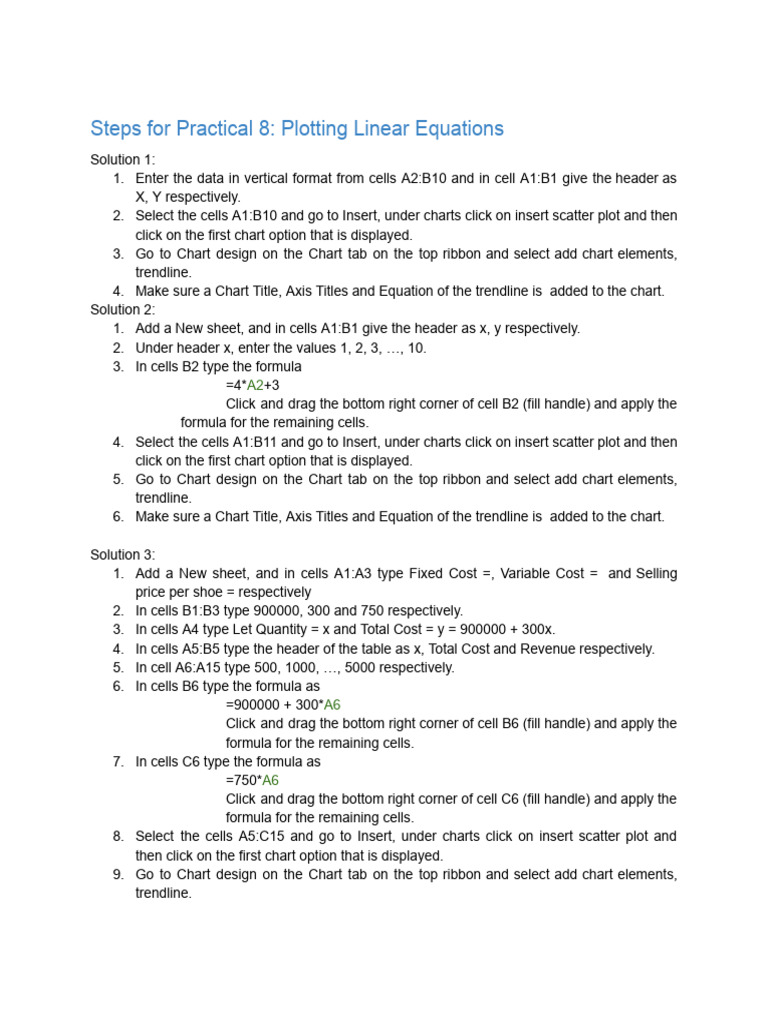 Plotting Linear Equations in Excel | PDF | Cartesian Coordinate System ...