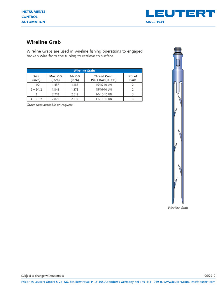Wireline Grab Specifications | PDF