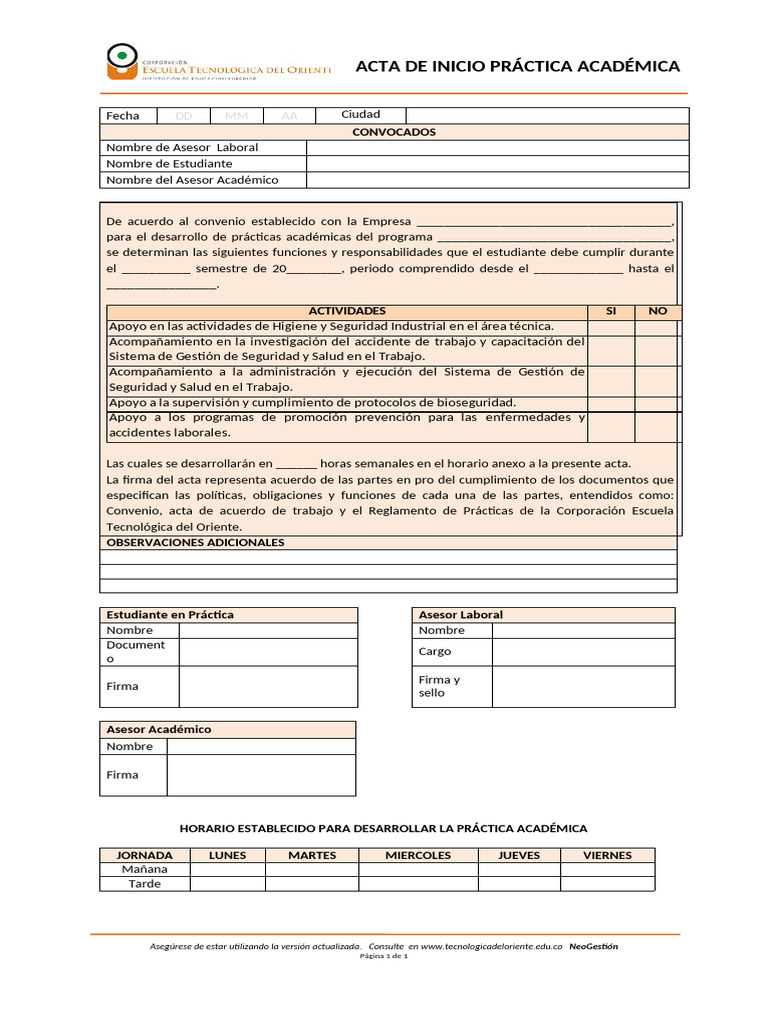 Plantilla Acta de Inicio | PDF