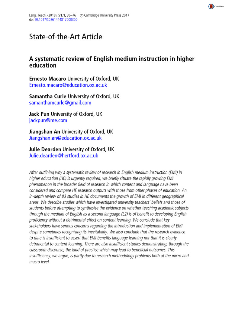 Systematic Review of English Medium Instruction | PDF | Systematic ...