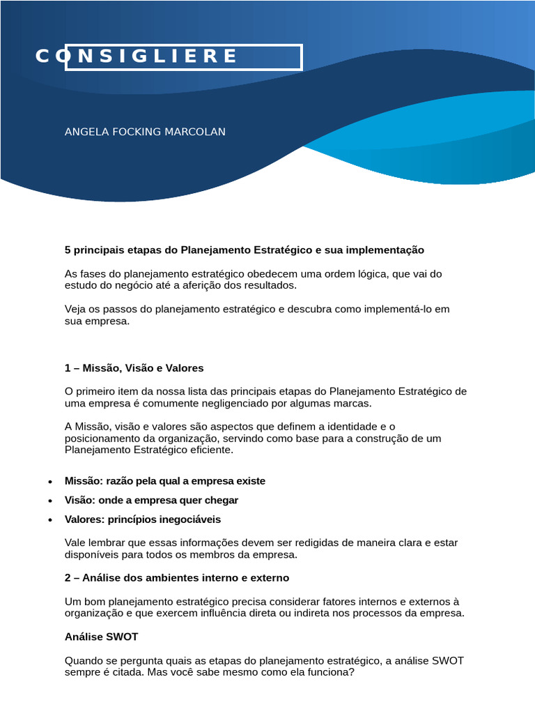 5 Etapas do Planejamento Estratégico | PDF | Análise SWOT ...