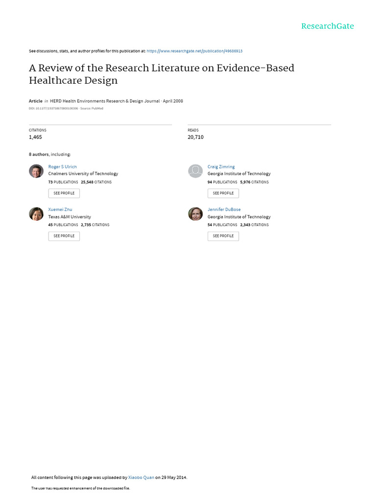 A Review of The Research Literature On Evidence-Based Healthcare Design ...