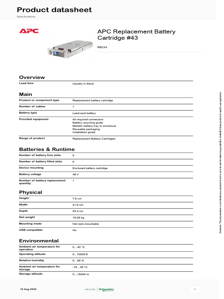 APC RBC43 Replacement Battery Cartridge | PDF | Recycling