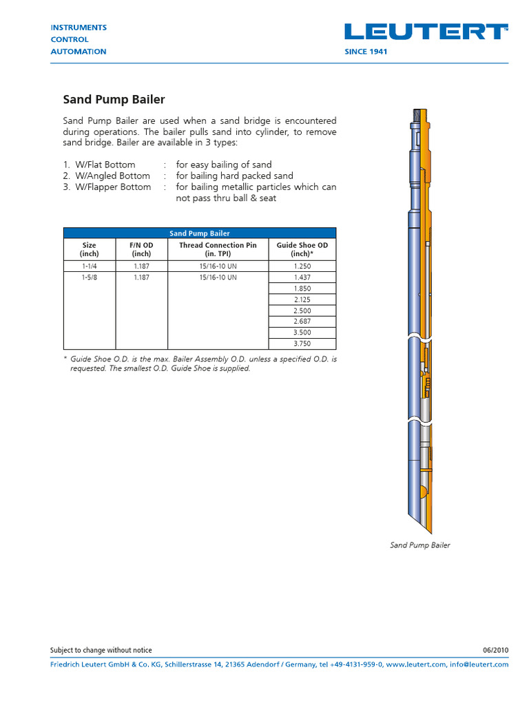 Sand Pump Bailer Types and Specs | PDF