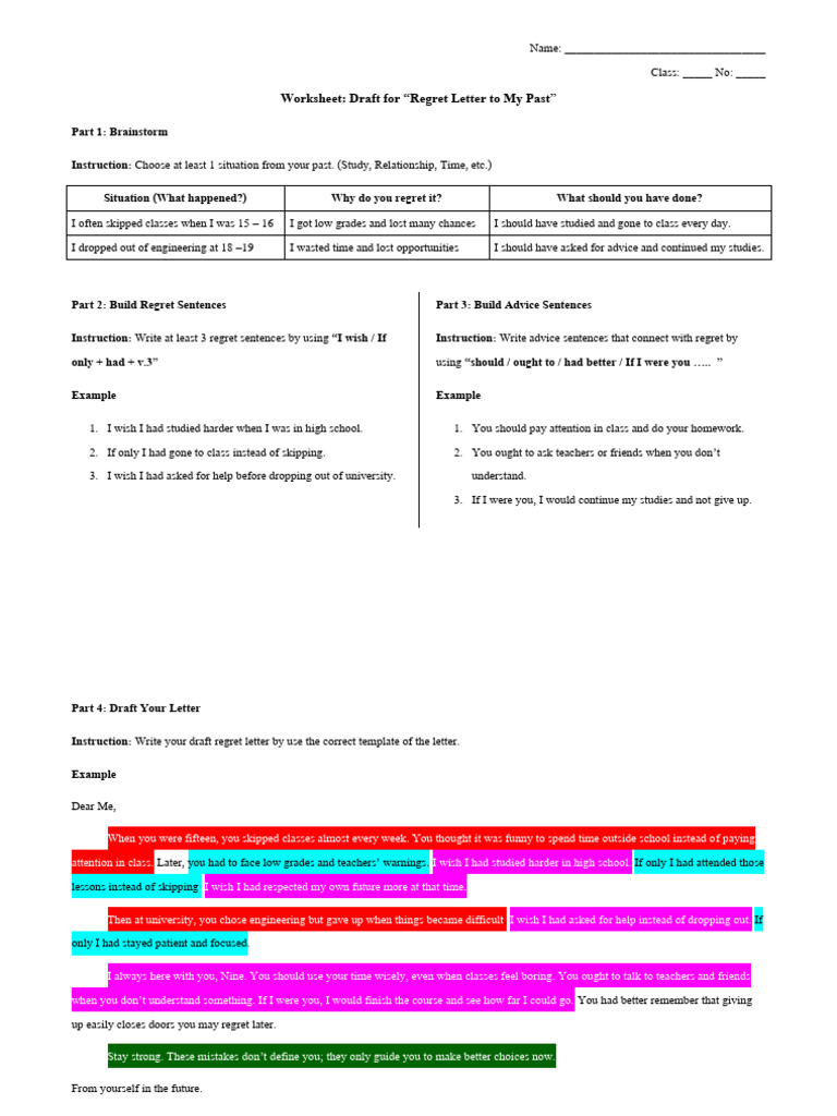 (Example) Worksheet Regret Letter | PDF