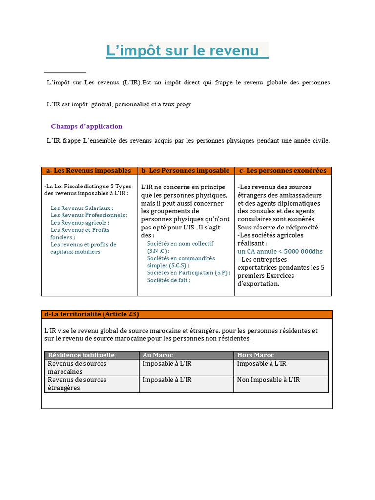 Guide complet sur l'impôt sur le revenu au Maroc | PDF | Impôt sur le ...