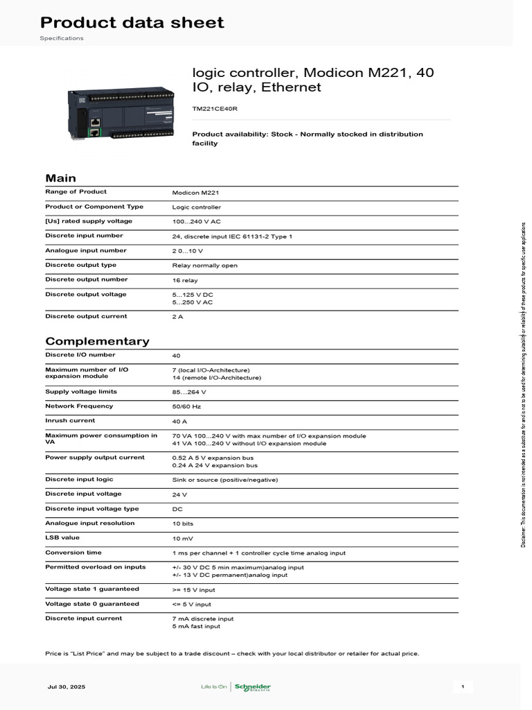 TM221CE40R Modicon M221 Overview | PDF | Programmable Logic Controller ...
