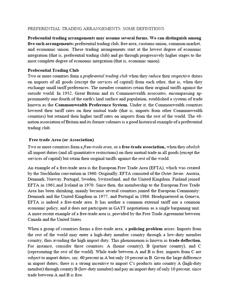 Types of Preferential Trading Arrangements | PDF | Free Trade Area ...