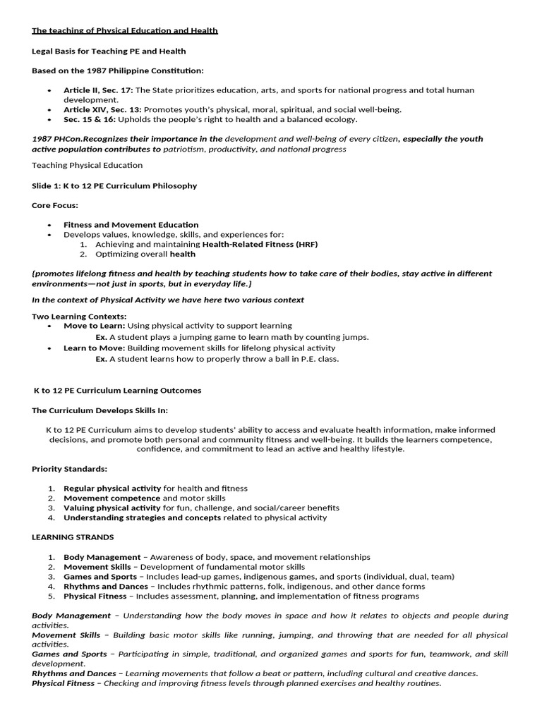 Teaching PE and Health in K-12 Curriculum | PDF | Physical Education ...