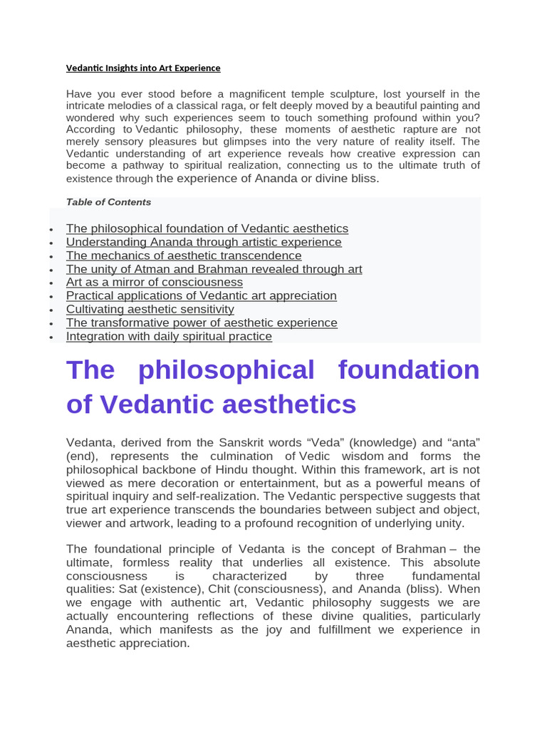 Vedantic Art Experience Insights | PDF | Brahman | Vedanta