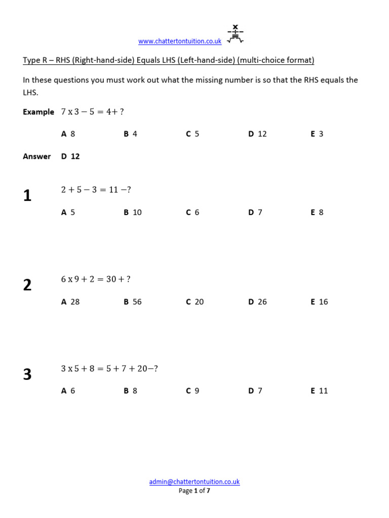 Type R RHS Equals LHS Multi Choice | PDF
