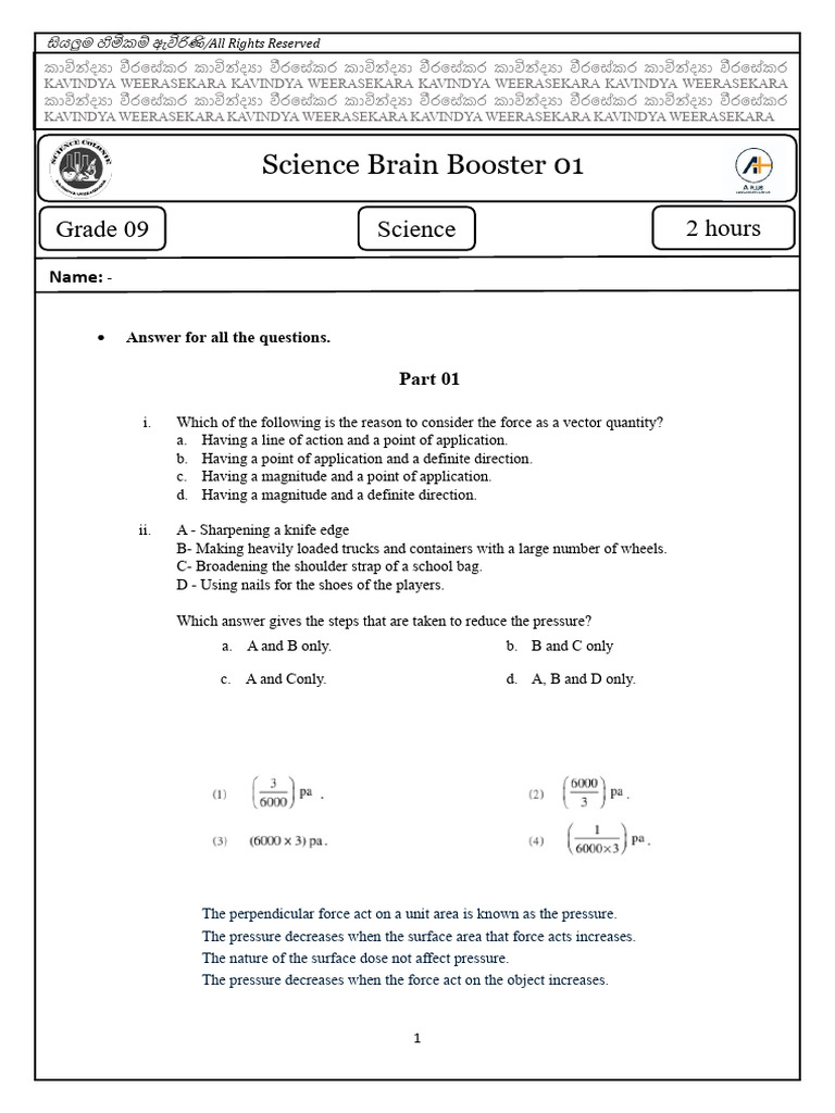 Grade 9 Science Exam Questions | PDF | Ecosystem | Pressure