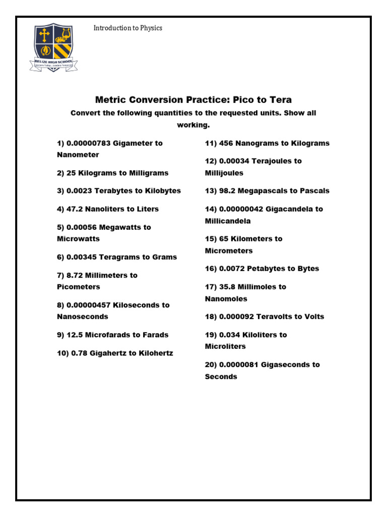 Metric Conversion Worksheet | PDF