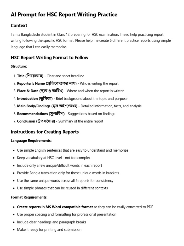 HSC Report Writing Guide for Students | PDF | Vocabulary | Human ...