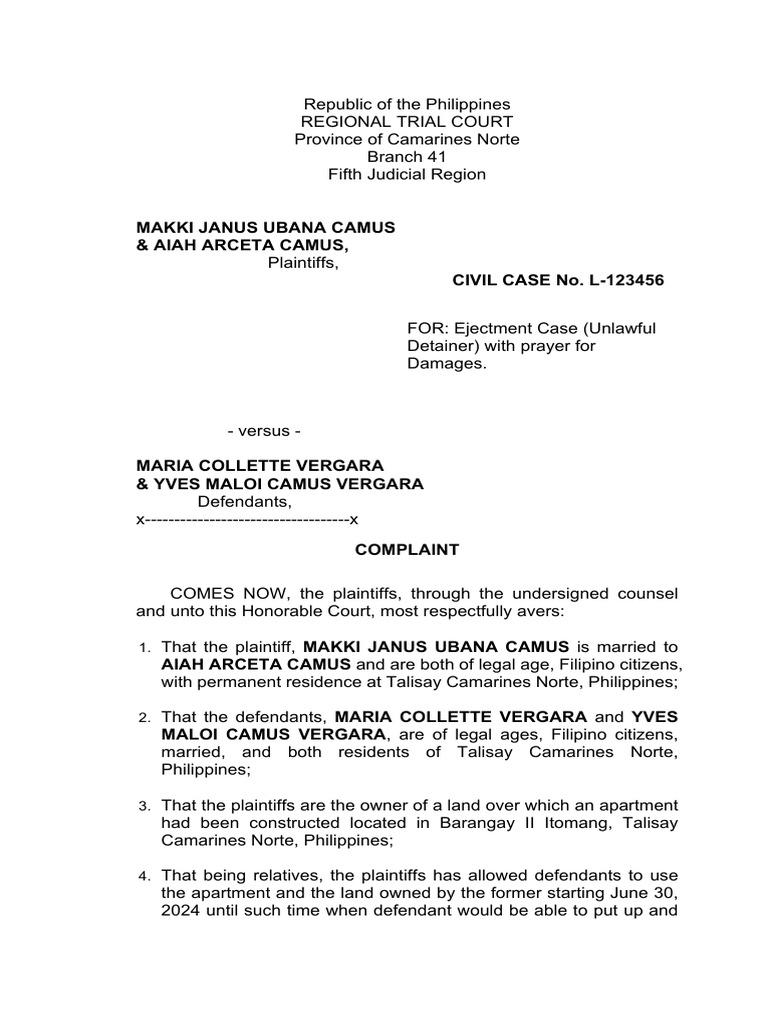 Ejectment Case: Camus vs. Vergara | PDF | Lawsuit | Common Law