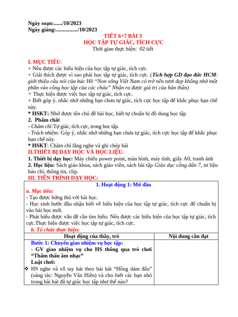 Giáo Án GDCD 7 Bài 3 | PDF