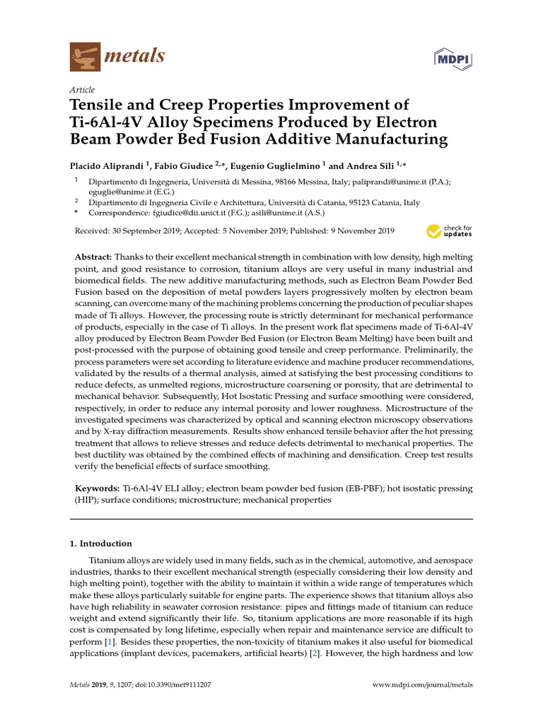 Ti-6Al-4V Alloy Properties via EB-PBF | PDF | Titanium | Microstructure