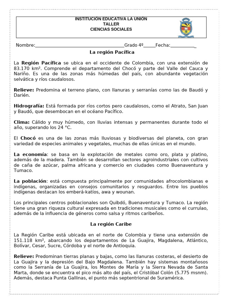 TALLER de Las Regiones | PDF | Colombia
