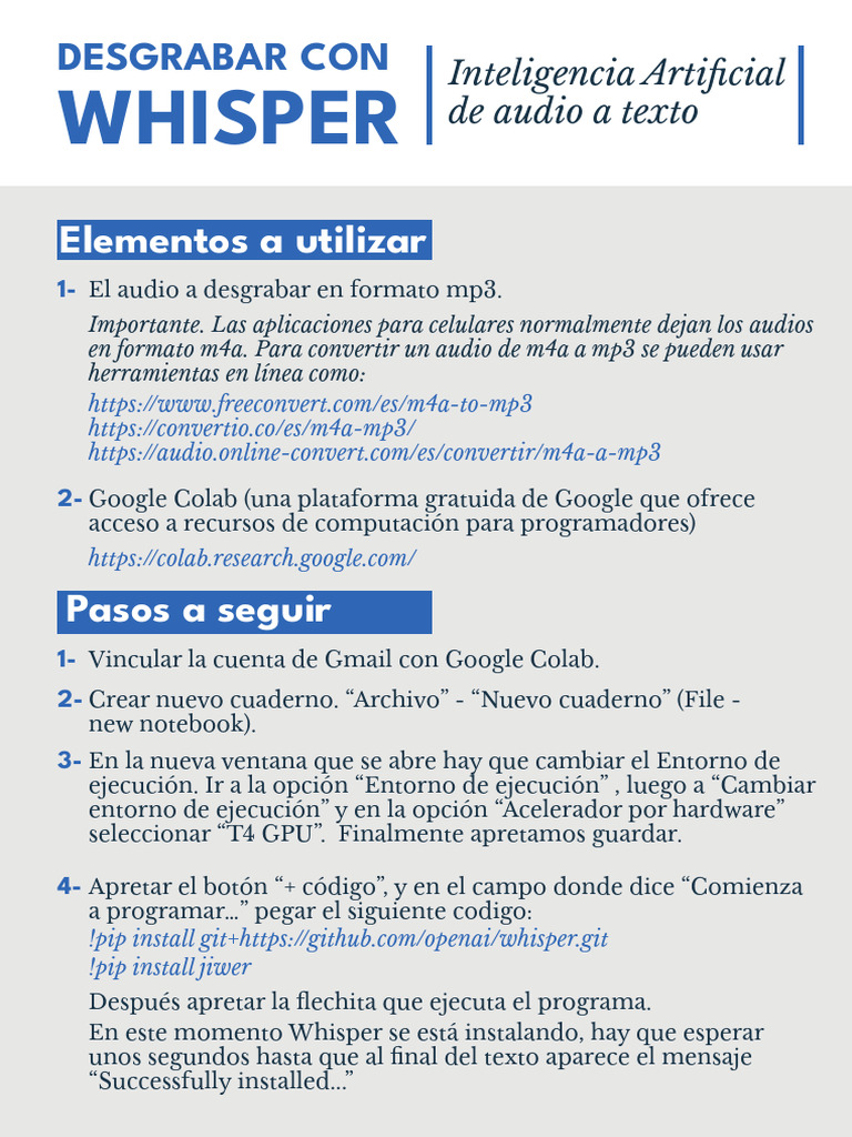 Guía para usar Whisper en Google Colab | PDF | Archivo de computadora ...