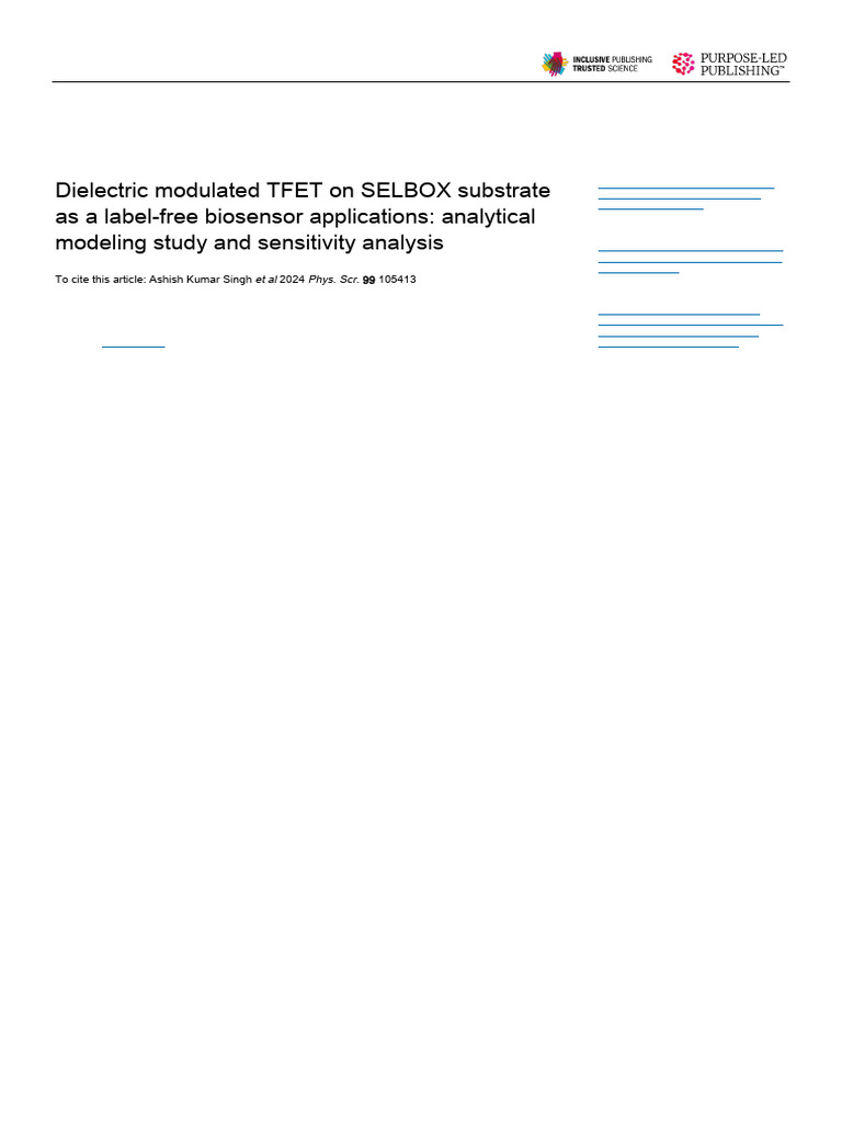 TFET Biosensor on SELBOX Substrate | PDF | Field Effect Transistor ...
