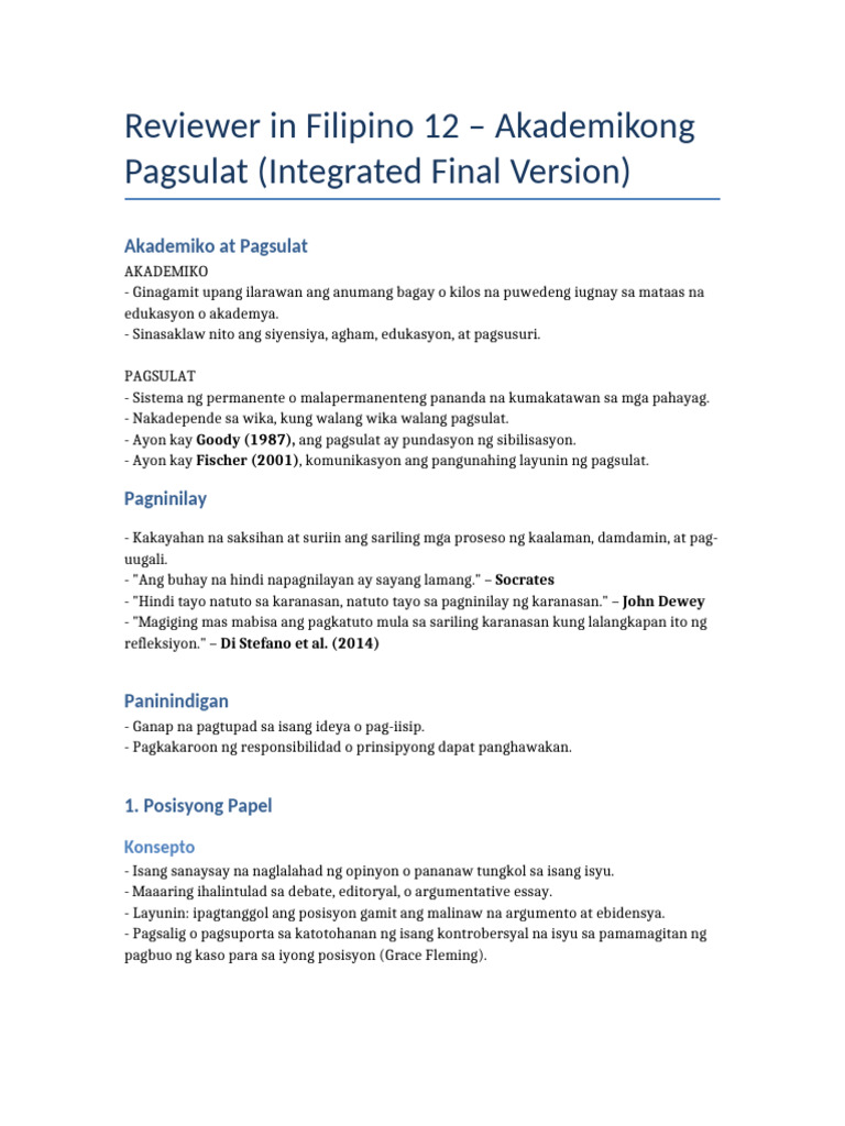 Fil12 Final Reviewer | PDF