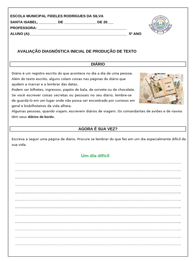 Produção de Texto: Diário Pessoal | PDF