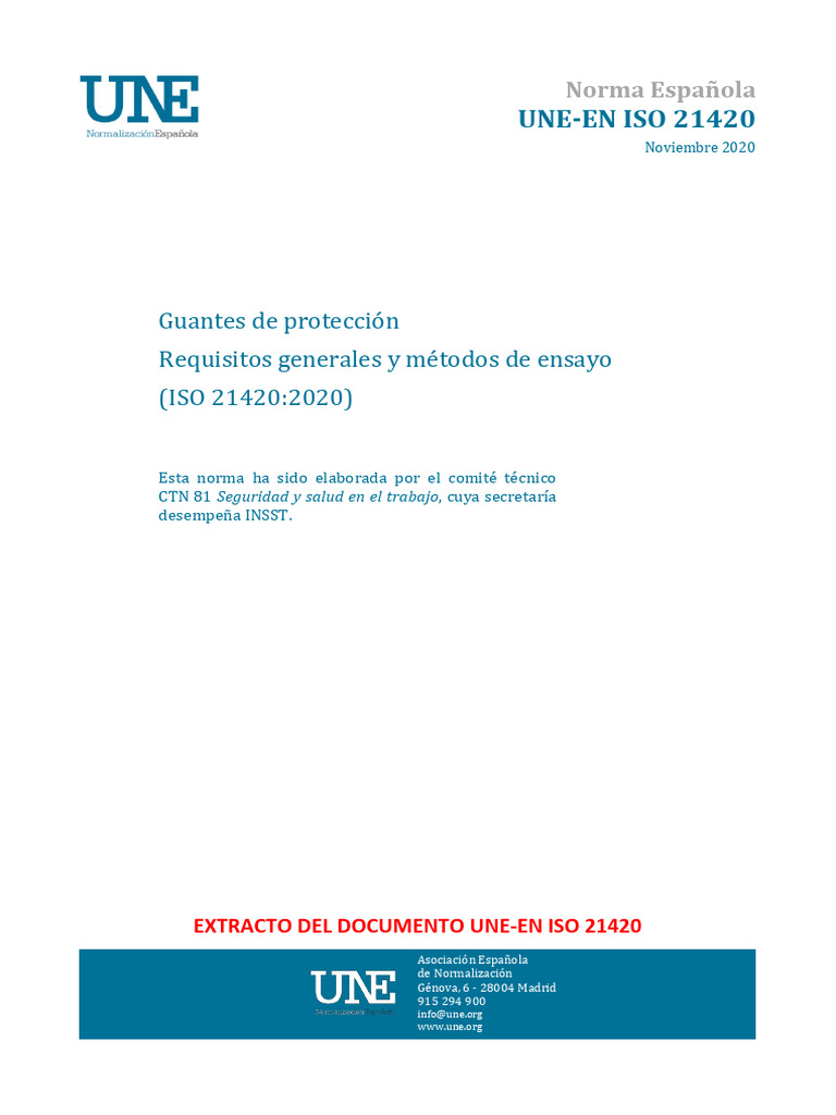 Norma UNE-EN ISO 21420:2020 Guantes | PDF | Guante | Textiles