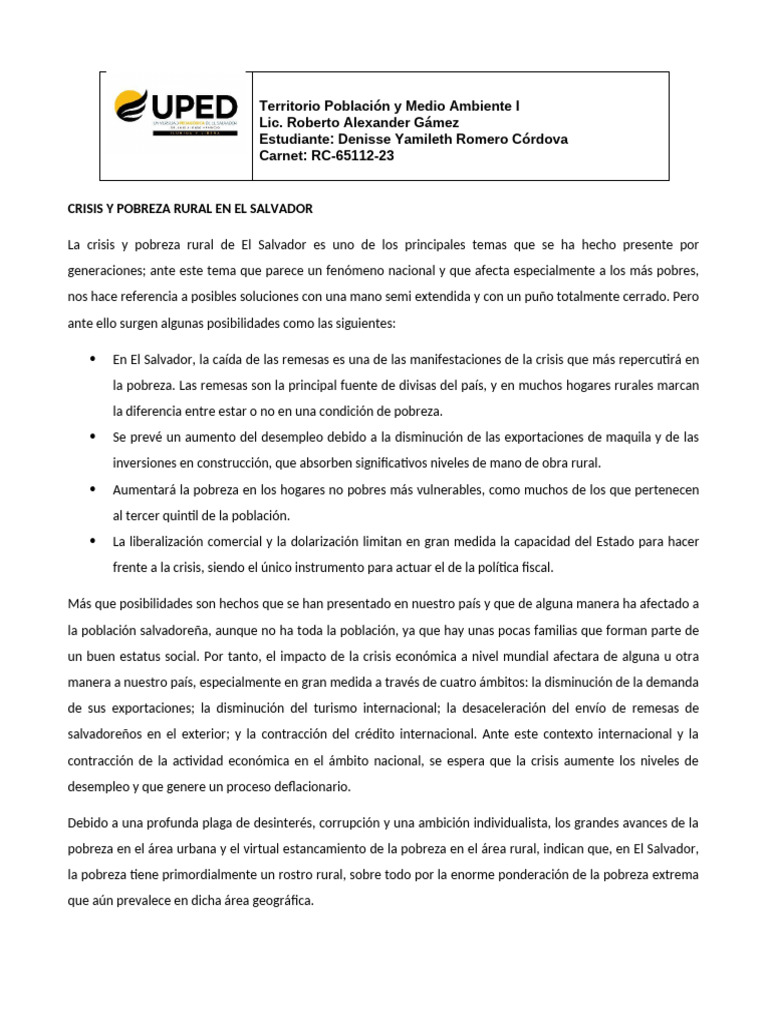 Crisis y Pobreza Rural en El Salvador | PDF | Pobreza | Pobreza e ...