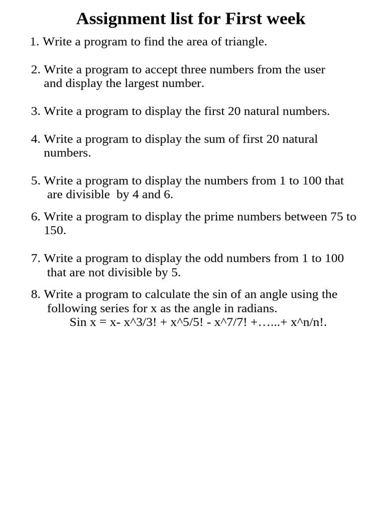 Programming Assignments for Week One | PDF