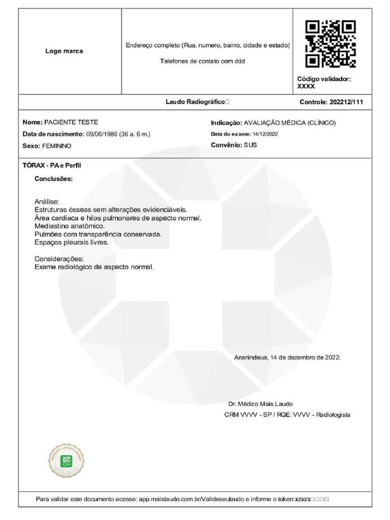 Exemplo de Laudo Medico Radiografia 1085x1536 | PDF