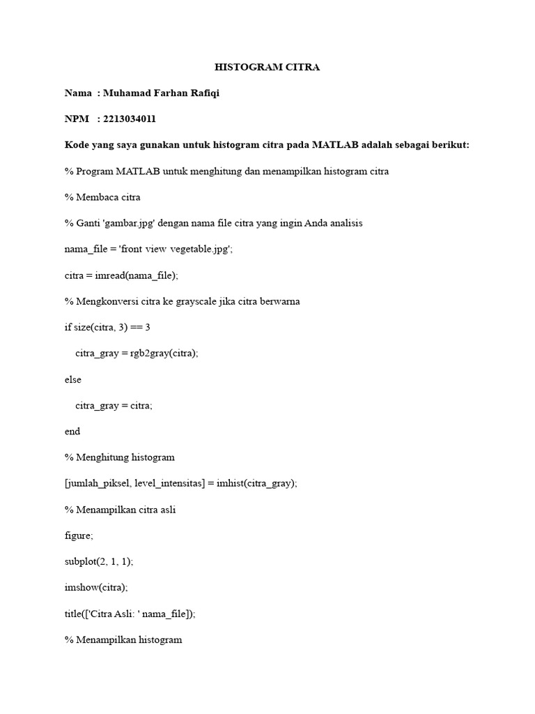 Histogram Citra dengan MATLAB | PDF